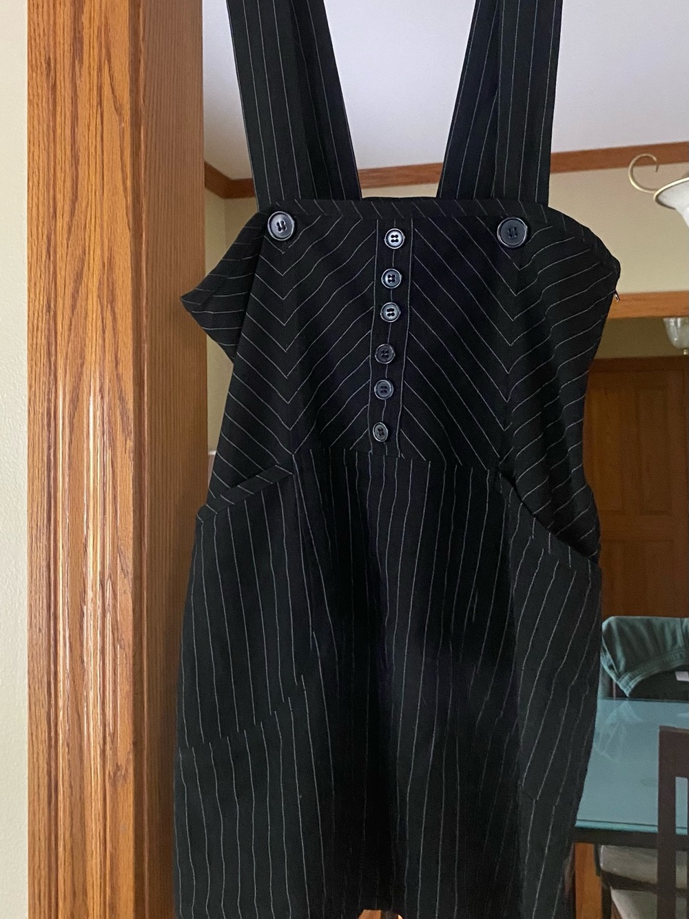 Threads Black Pinstripe Suspender Skirt with pockets
